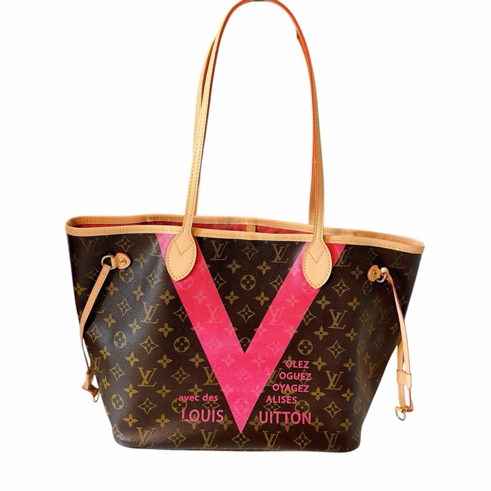 Louis Vuitton Brown Monogram Tote with Pink V-Print MM